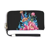Jubonexis Traditional Katana Peony Flowers PU Leather Clutch Long Bifold Wallet, Coin Purse Credit Pass Case, Durable Card-Holder Money Storage for Women Men