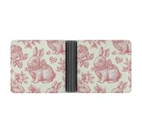 Jubonexis Traditional Pink Roses Bunny Toile Pattern Soft PU Leather Bifold Wallet, Coin Purse Credit Pass Case, Durable Card-Holder Slim Billfold for Men Woman Money Storage