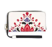 Jubonexis Traditional Ukrainian Folk Art Flowers Floral PU Leather Clutch Long Bifold Wallet, Coin Purse Credit Pass Case, Durable Card-Holder Money Storage for Women Men