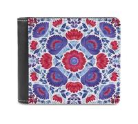 Jubonexis Traditional Ukrainian Folk Art Purple Flowers Soft PU Leather Bifold Wallet, Coin Purse Credit Pass Case, Durable Card-Holder Slim Billfold for Men Woman Money Storage