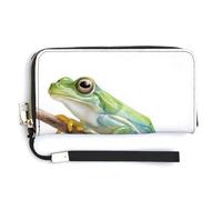 Jubonexis Translucent Glass Frog Perched on A Branch PU Leather Clutch Long Bifold Wallet, Coin Purse Credit Pass Case, Durable Card-Holder Money Storage for Women Men
