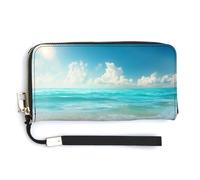 Jubonexis Tropical Beach Golden Sand Shells Starfish PU Leather Clutch Long Bifold Wallet, Coin Purse Credit Pass Case, Durable Card-Holder Money Storage for Women Men