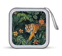 Jubonexis Tropical Flowers Large Tiger Walking CD Case DVD Storage Case Portable for Car Home Travel
