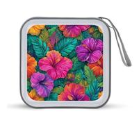 Jubonexis Tropical Flowers Leaves Hibiscus Monstera CD Case DVD Storage Case Portable for Car Home Travel