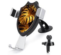 Jubonexis Tropical Golden Leaves Monstera Car Phone Holder Mount Triangle Clip Base Air Vent Cell Phone Car Mount Automotive Accessories for 4-6 Inches Cell Smartphones