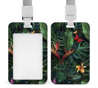 Jubonexis Tropical Jungle Rainforest Plants Palm Monstera Leaves ID Badge Holder Retractable Clip Card Holder Card Protector Name Badge Name Tag for Work Office Doctor Nurse
