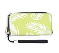 Jubonexis Tropical Leaf Light Yellow Green Palm Leaves PU Leather Clutch Long Bifold Wallet, Coin Purse Credit Pass Case, Durable Card-Holder Money Storage for Women Men