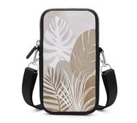 Jubonexis Tropical Leaves And Palm Fronds on Soft Beige Crossbody Mobile Phone Bag Smartphone Bag With Adjustable Strap black