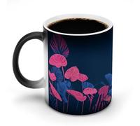 Jubonexis Tropical Leaves Dark Blue and Pink Color Changing Mugs Heat Changing Ceramic Coffee Mug Novelty Funny Tea Water Cup 11OZ