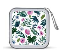 Jubonexis Tropical Leaves Flowers Watercolor CD Case DVD Storage Case Portable