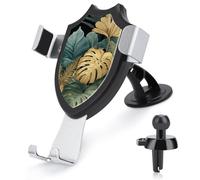 Jubonexis Tropical Leaves in Gold Green Car Phone Holder Mount Triangle Clip Base Air Vent Cell Phone Car Mount Automotive Accessories for 4-6 Inches Cell Smartphones
