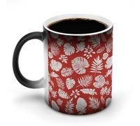 Jubonexis Tropical Leaves Monstera Banana on Red Color Changing Mugs Heat Changing Ceramic Coffee Mug Novelty Funny Tea Water Cup 11OZ