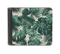 Jubonexis Tropical Leaves Monstera Palm Fronds Soft PU Leather Bifold Wallet, Coin Purse Credit Pass Case, Durable Card-Holder Slim Billfold for Men Woman Money Storage