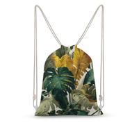 Jubonexis Tropical Leaves Yellow Green Botanical Drawstring Backpack Canvas String Bag Lightweight Sports Gym Bag for Men Women
