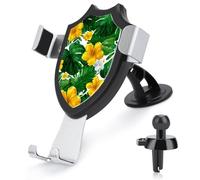 Jubonexis Tropical Pattern Green Monstera Leaves Hibiscus Car Phone Holder Mount Triangle Clip Base Air Vent Cell Phone Car Mount Automotive Accessories for 4-6 Inches Cell Smartphones
