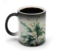 Jubonexis Tropical Plant with Broad Leaves Flowers Color Changing Mugs Heat Changing Ceramic Coffee Mug Novelty Funny Tea Water Cup 11OZ
