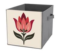 Jubonexis Tulip Head Silhouette Folk Art Cube Storage Bins Storage Cubes Foldable Decorative Fabric Storage Baskets Home Organizers with Handles for Shelves,Closet, 27x27 CM