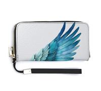 Jubonexis Turquoise and Blue Single Angelic Wing PU Leather Clutch Long Bifold Wallet, Coin Purse Credit Pass Case, Durable Card-Holder Money Storage for Women Men