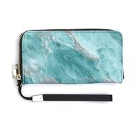 Jubonexis Turquoise Marble Smooth Polished Stone Texture PU Leather Clutch Long Bifold Wallet, Coin Purse Credit Pass Case, Durable Card-Holder Money Storage for Women Men