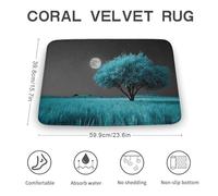 Jubonexis Turquoise Tree in An Open Field Full Moon Bathroom Door Rug Mat, Extra Soft Coral Velvet Floor Mat, Rapid Water Absorption Non Slip Comfortable Bath Rugs Mats 15.7"x23.6"