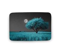 Jubonexis Turquoise Tree in An Open Field Full Moon Bathroom Door Rug Mat, Extra Soft Coral Velvet Floor Mat, Rapid Water Absorption Non Slip Comfortable Bath Rugs Mats 19.7"x31.5"