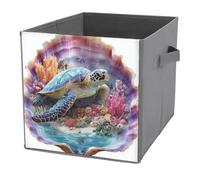 Jubonexis Turtle in Shell Underwater World Cube Storage Bins Storage Cubes Foldable Decorative Fabric Storage Baskets Home Organizers with Handles for Shelves,Closet, 27x27 CM
