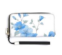 Jubonexis Twig with Blue Flowers PU Leather Clutch Long Bifold Wallet, Coin Purse Credit Pass Case, Durable Card-Holder Money Storage for Women Men