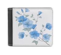 Jubonexis Twig with Blue Flowers Soft PU Leather Bifold Wallet, Coin Purse Credit Pass Case, Durable Card-Holder Slim Billfold for Men Woman Money Storage