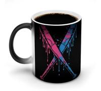 Jubonexis Two Baseball Bats Crossed Neon Pink Blue Color Changing Mugs Heat Changing Ceramic Coffee Mug Novelty Funny Tea Water Cup 11OZ