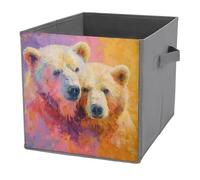 Jubonexis Two Bear Cube Storage Bins Storage Cubes Foldable Decorative Fabric Storage Baskets Home Organizers with Handles for Shelves,Closet, 27x27 CM