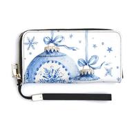 Jubonexis Two Blue White Christmas Ornaments PU Leather Clutch Long Bifold Wallet, Coin Purse Credit Pass Case, Durable Card-Holder Money Storage for Women Men