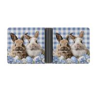 Jubonexis Two Bunnies Flower Easter Egg Blue White Checker Soft PU Leather Bifold Wallet, Coin Purse Credit Pass Case, Durable Card-Holder Slim Billfold for Men Woman Money Storage