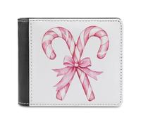 Jubonexis Two Candy Canes Pink Bow Soft PU Leather Bifold Wallet, Coin Purse Credit Pass Case, Durable Card-Holder Slim Billfold for Men Woman Money Storage