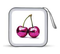 Jubonexis Two Cherries Pink Disco Ball CD Case DVD Storage Case Portable for Car Home Travel