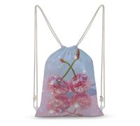 Jubonexis Two Cherries Pink Disco Balls Drawstring Backpack Canvas String Bag Lightweight Sports Gym Bag for Men Women