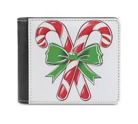Jubonexis Two Crossed Candy Canes Soft PU Leather Bifold Wallet, Coin Purse Credit Pass Case, Durable Card-Holder Slim Billfold for Men Woman Money Storage