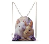 Jubonexis Two Cute Bunnies White And Beige Drawstring Backpack Canvas String Bag Lightweight Sports Gym Bag for Men Women
