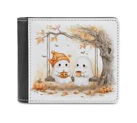 Jubonexis Two Cute Cartoon Female Ghosts Swings Soft PU Leather Bifold Wallet, Coin Purse Credit Pass Case, Durable Card-Holder Slim Billfold for Men Woman Money Storage