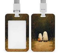 Jubonexis Two Cute Ghosts Walking Forest Path ID Badge Holder Retractable Clip Card Holder Card Protector Name Badge Name Tag for Work Office Doctor Nurse
