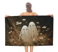 Jubonexis Two Cute Ghosts Wildflowers And Tall Grass Beach Towel Sand Free Microfiber Large Shower Towels Multipurpose Absorbent for Bathroom Pool 130x80 CM