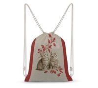 Jubonexis Two Cute Kittens on Fabric Pattern Drawstring Backpack Canvas String Bag Lightweight Sports Gym Bag for Men Women