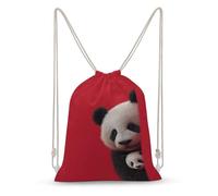 Jubonexis Two Cute Panda Peeking from behind Drawstring Backpack Canvas String Bag Lightweight Sports Gym Bag for Men Women