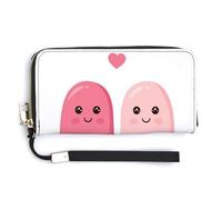 Jubonexis Two Cute Pink Ghosts with Hearts PU Leather Clutch Long Bifold Wallet, Coin Purse Credit Pass Case, Durable Card-Holder Money Storage for Women Men
