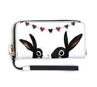 Jubonexis Two Cute Rabbits Black and White PU Leather Clutch Long Bifold Wallet, Coin Purse Credit Pass Case, Durable Card-Holder Money Storage for Women Men