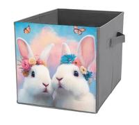 Jubonexis Two Cute White Bunnies with Butterflies Cube Storage Bins Storage Cubes Foldable Decorative Fabric Storage Baskets Home Organizers with Handles for Shelves,Closet, 27x27 CM