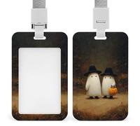 Jubonexis Two Cute White Ghosts in The Woods ID Badge Holder Retractable Clip Card Holder Card Protector Name Badge Name Tag for Work Office Doctor Nurse