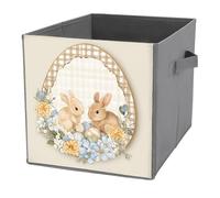 Jubonexis Two Easter Bunnies Flowers Eggs on Light Brown Cube Storage Bins Storage Cubes Foldable Decorative Fabric Storage Baskets Home Organizers with Handles for Shelves,Closet, 27x27 CM