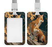 Jubonexis Two Foxes in The Forest ID Badge Holder Retractable Clip Card Holder Card Protector Name Badge Name Tag for Work Office Doctor Nurse