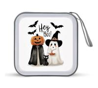 Jubonexis Two Ghosts and Black Cat Halloween CD Case DVD Storage Case Portable for Car Home Travel