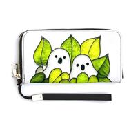 Jubonexis Two Ghosts Inside Plant Pot PU Leather Clutch Long Bifold Wallet, Coin Purse Credit Pass Case, Durable Card-Holder Money Storage for Women Men